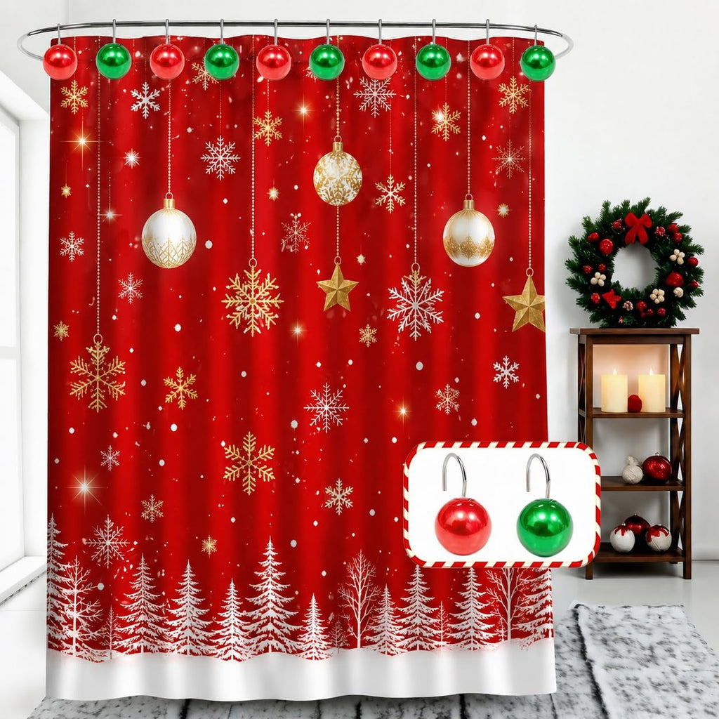 12 PCS Christmas Ball Shower Curtain Hooks Ball Ornament for Bathroom