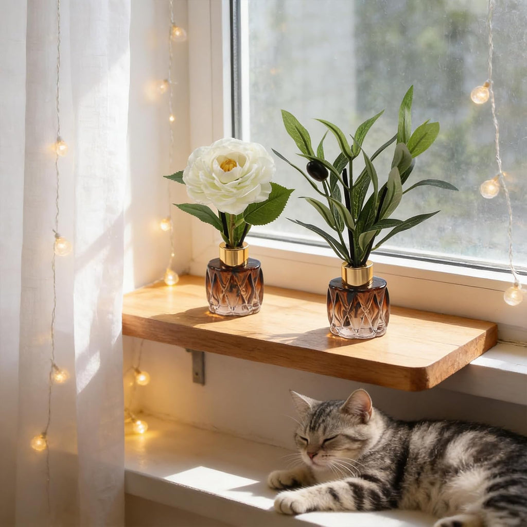 2Pcs Empty Reed Diffuser Glass Bottle Set with Artificial Plant Decor