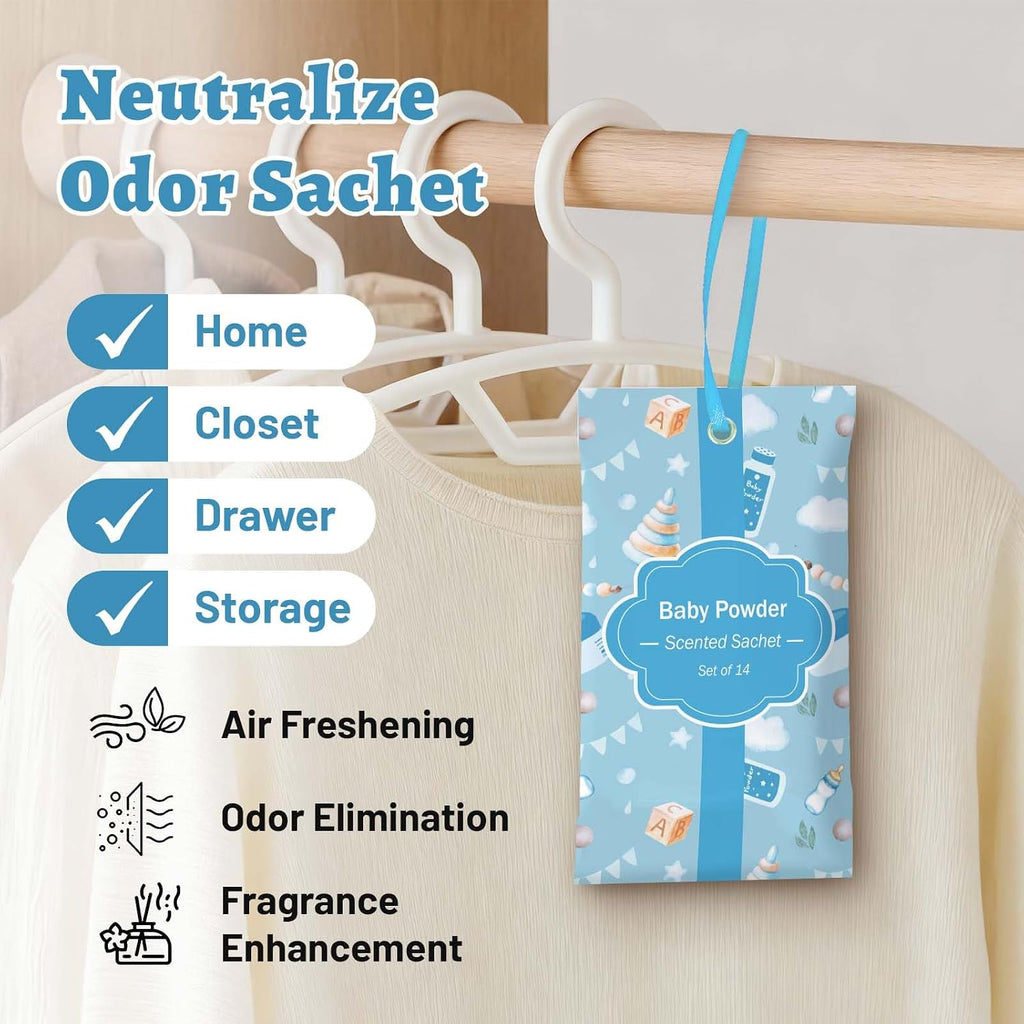 STRN Scented Sachets for Drawer and Closet, Baby Powder Scent 14 Packs