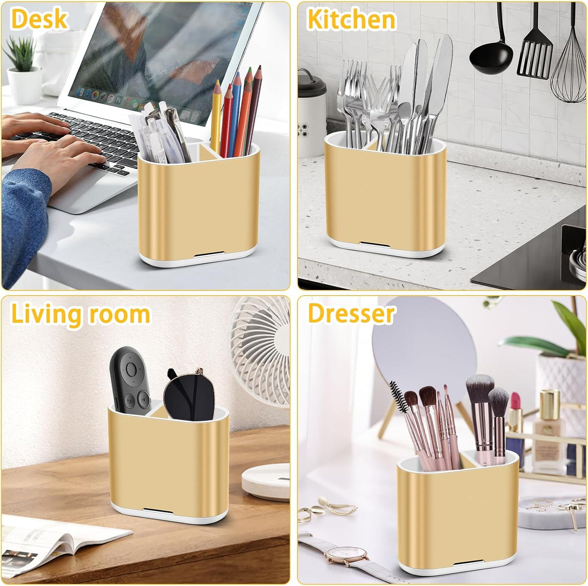 Toothbrush Holders Toothpaste Organizer for Bathrooms, Gold, Small