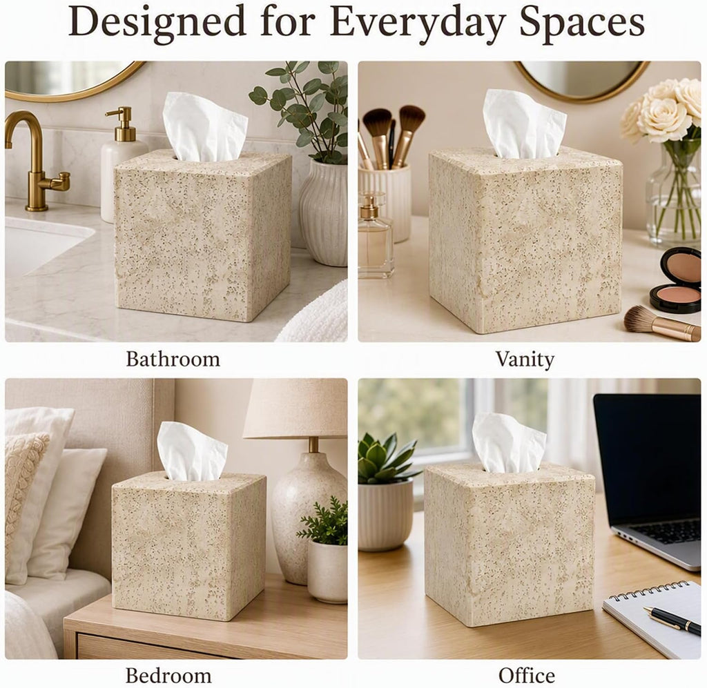 Painted Tissue Box Cover, Stone-Textured Square Holder, Magnetic Base