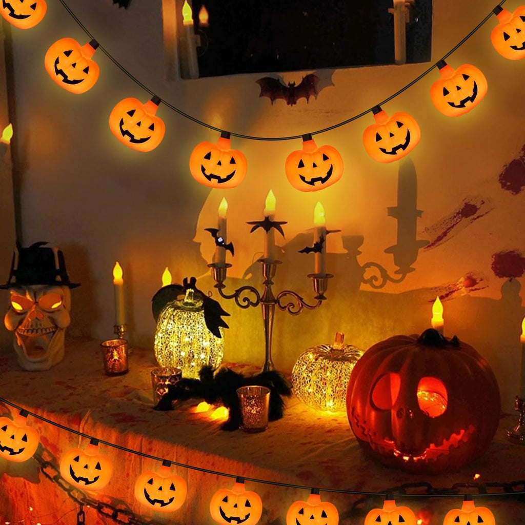 Halloween String Lights - LED Jack O Lantern Lights with Cute Spooky Smiling, 8.5Ft LED Pumpkin Lights Outdoor Plug in for Fall Halloween Decorations Indoor Outdoor Home Mantel Party Decor, 0.07W