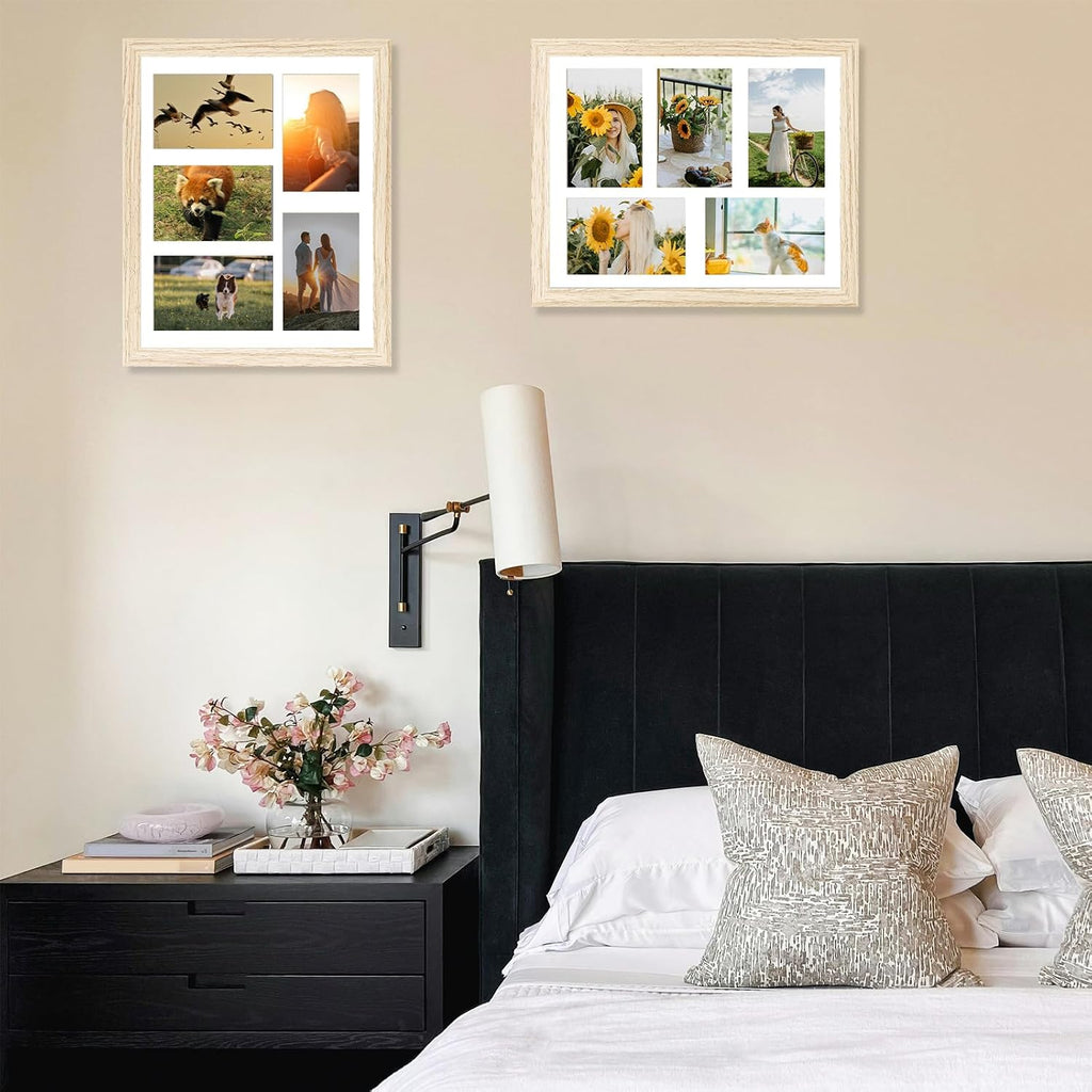 JCJMY 11x14 Picture Frame, 4x6 Collage Picture Frame, Display 5 Pcs 4x6 Photos or 11x14 Picture, Five Opening 4x6 Collage Frame for Wall Hanging, Lightweight 4 x 6 Multi Pictures Frame, Natural