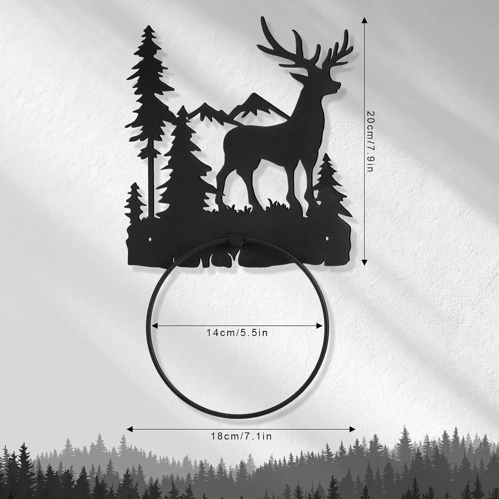 Funrous Deer Towel Holder for Bathroom Matte Black Metal Hand Towel Holder