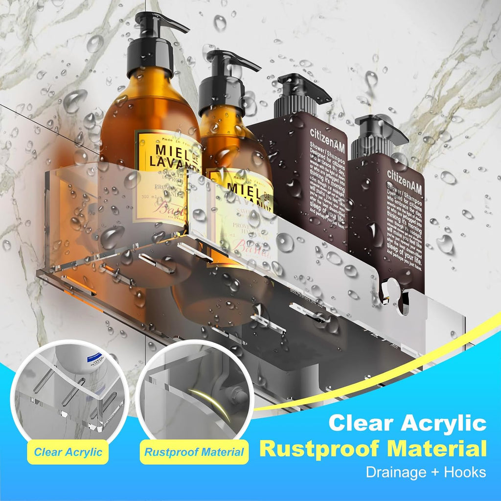 Clear Acrylic Shower Shelves, Adhesive Bathroom Caddy Organizer, 3-Pack