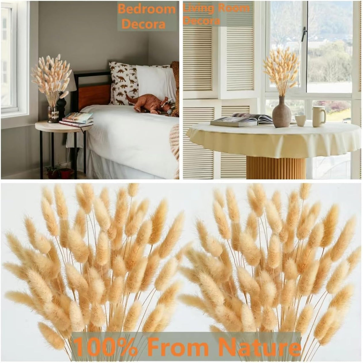 120 PCS Nature Dried Pampas Grass Decor, 17-inch Pompas Floral, Dry Flowers for Decoration, Pampas Grass in Bulk Tall, Nature Bunny Tails Dried Flowers for Boho Wedding Decor