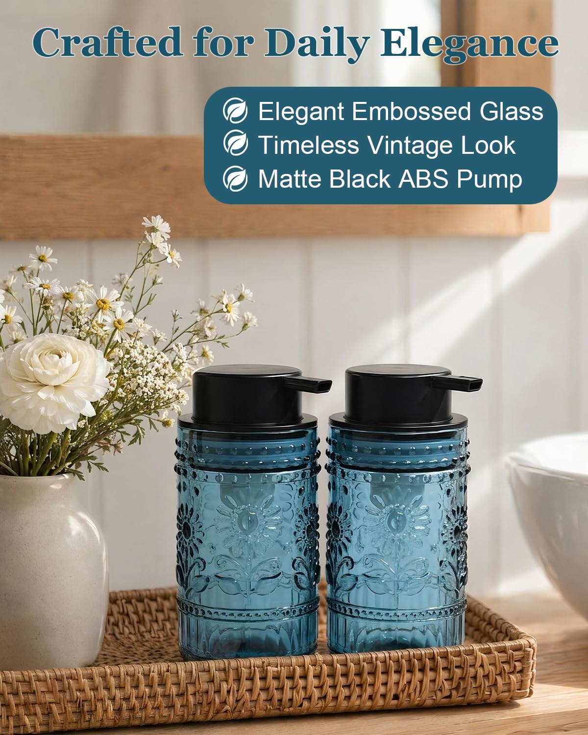 Glass Foaming Soap Dispenser, Vintage Foam Hand Soap Dispenser, Blue