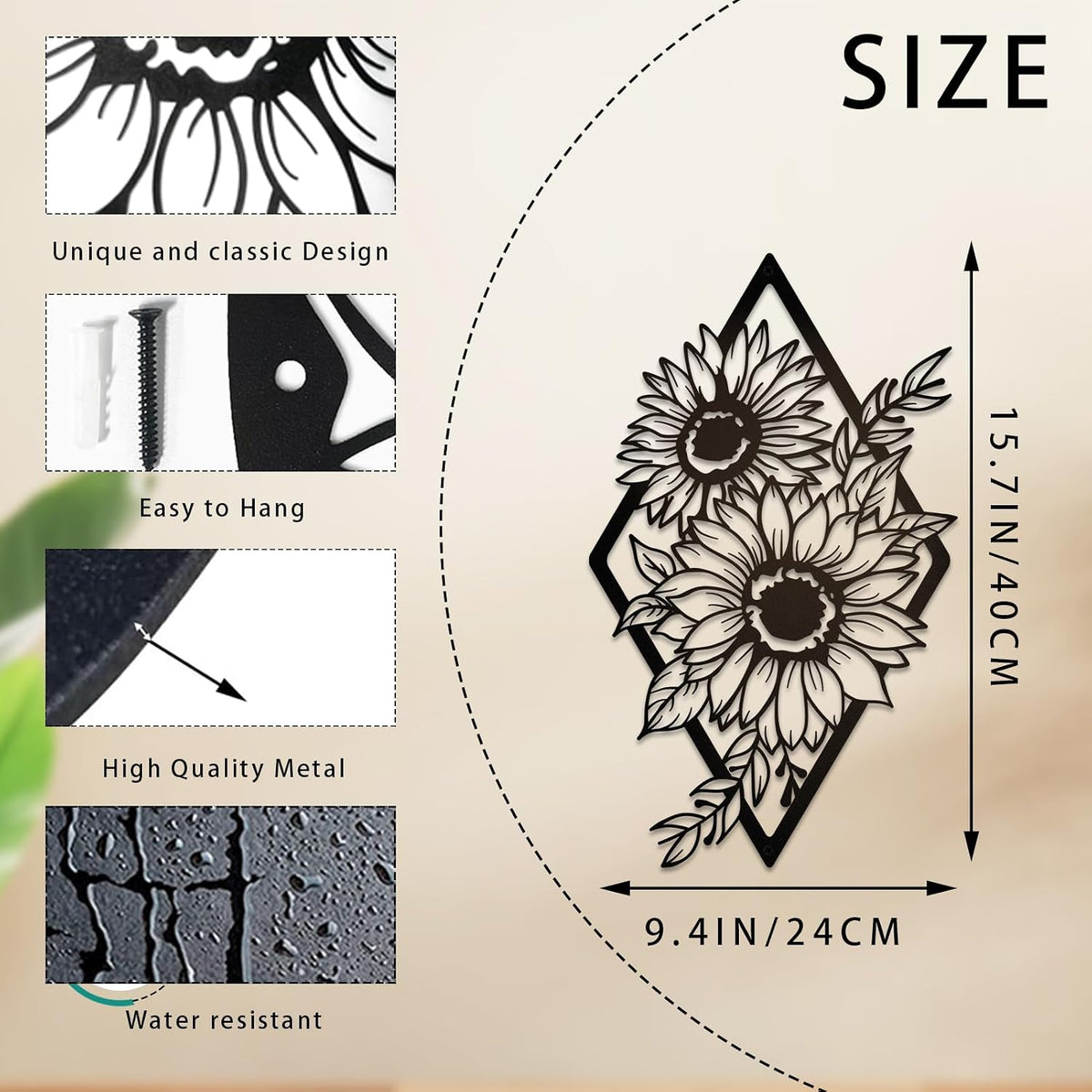 ruelen Metal Sunflower Wall Art,Boho Floral Wall Decor Home Decor