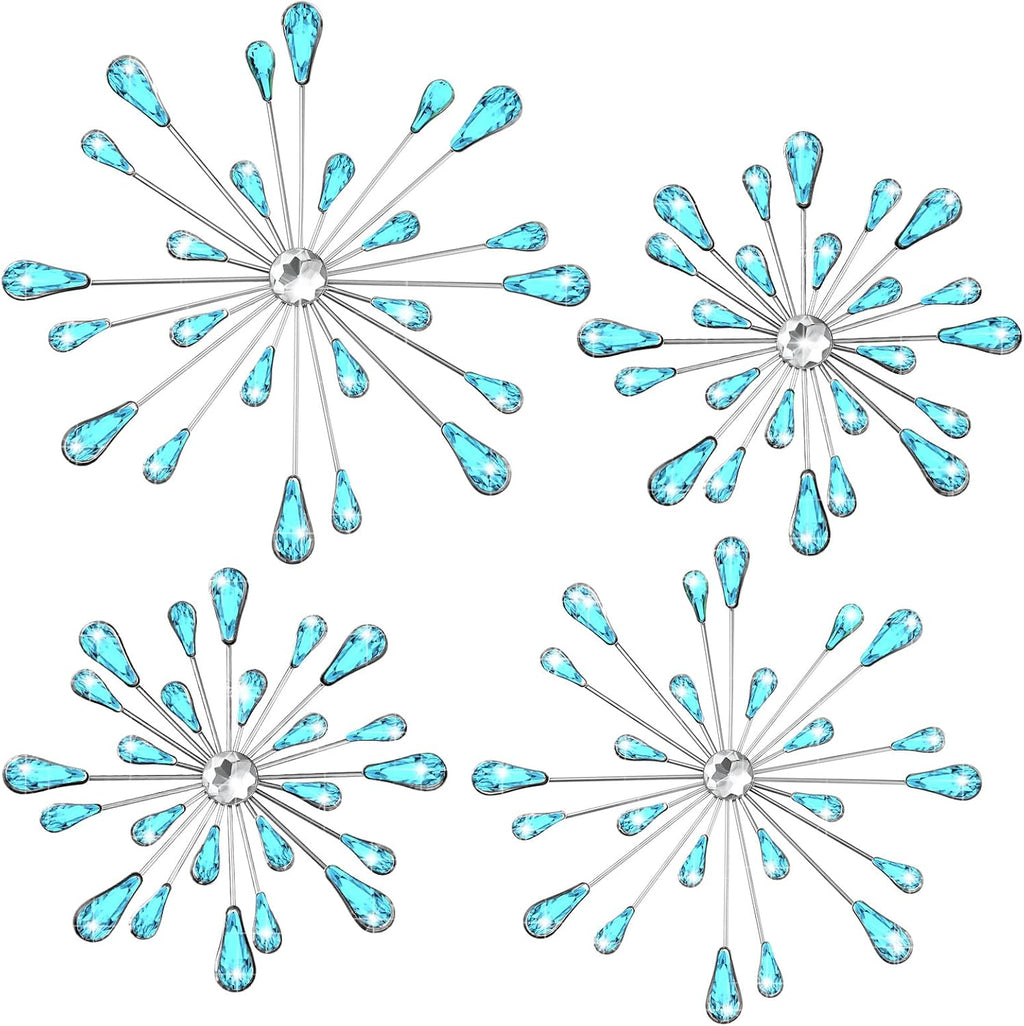 Hicarer 4 Pcs Starburst Wall Decor, Bling Metal Wall Art, Blue