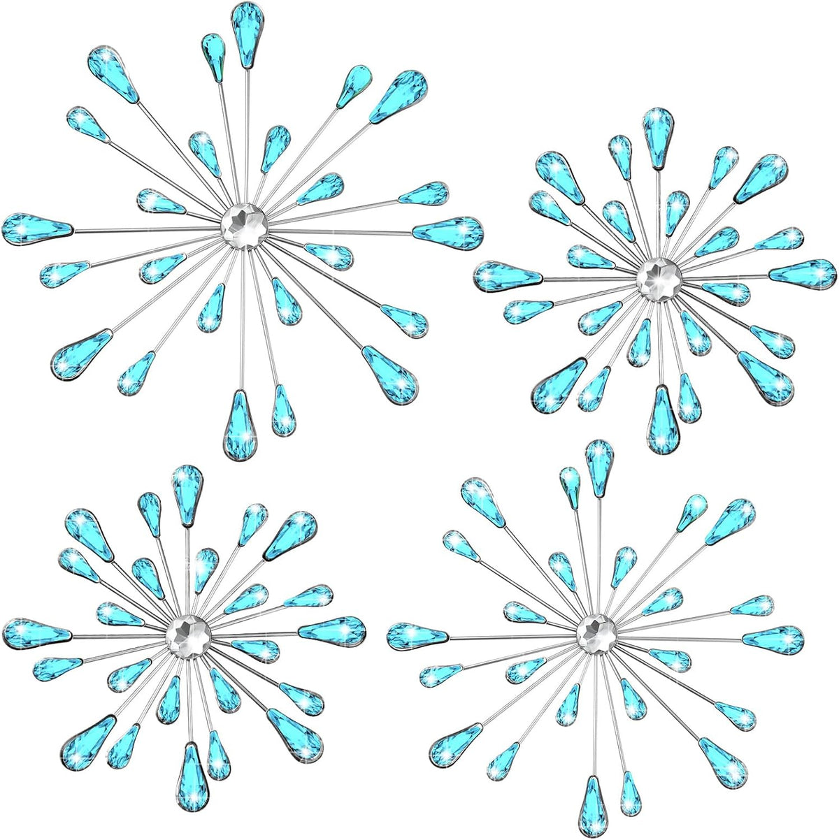 Hicarer 4 Pcs Starburst Wall Decor, Bling Metal Wall Art, Blue