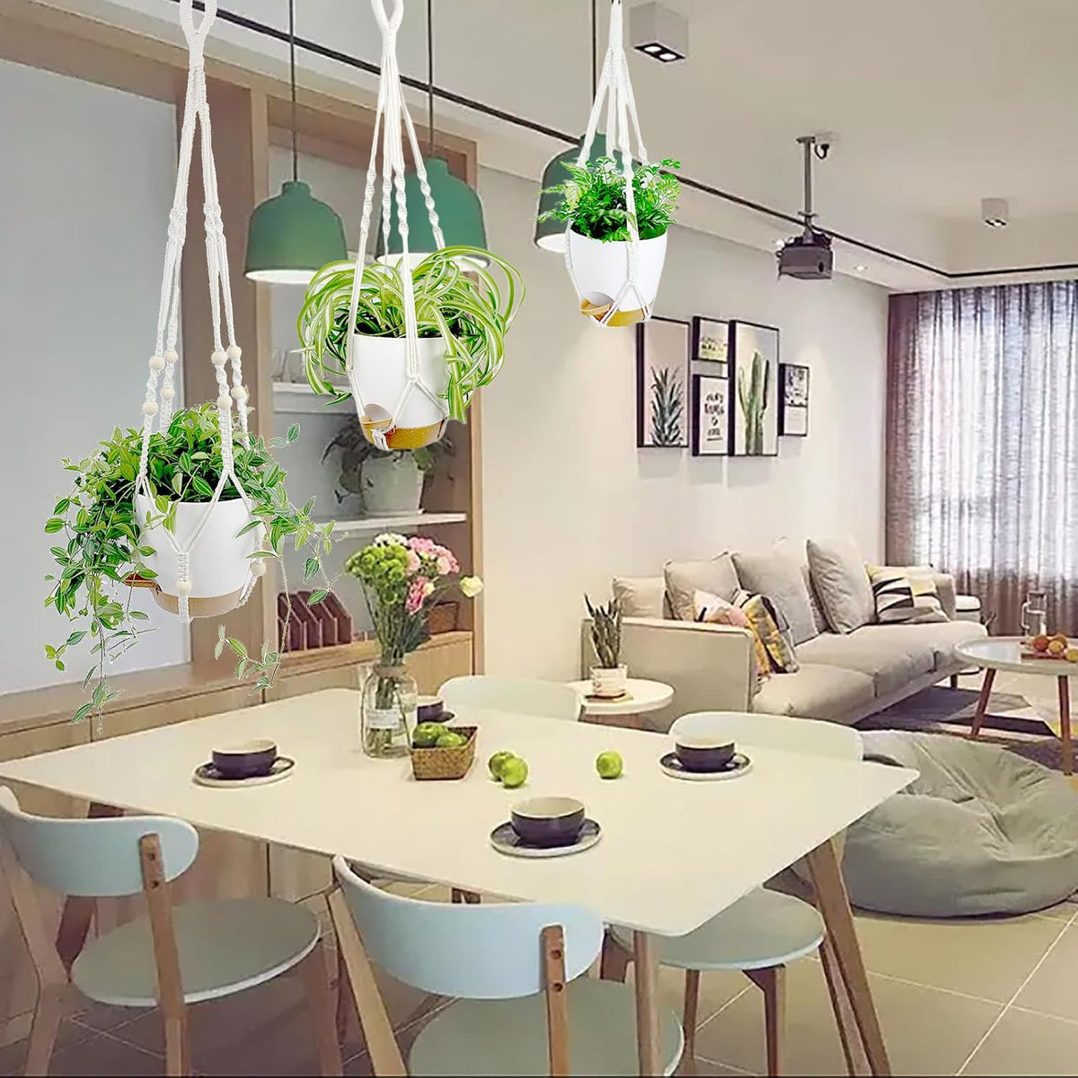 Hanging Planters with Macrame Plant Hangers for Indoor Outdoor Plants, 3 Set Hanging Baskets Flower Pots Holders 35''/27''/21'', Self-Watering Pots 7''/6''/5.5'', Boho Home Decor, White