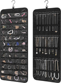 Bloss Hanging Jewelry Organizer with 48 Pockets, Double-Size Hanging Jewelry Holder with Hanger Hooks, Jewelry Organizers and Storage for Earrings, Necklaces and Rings.(All Black)