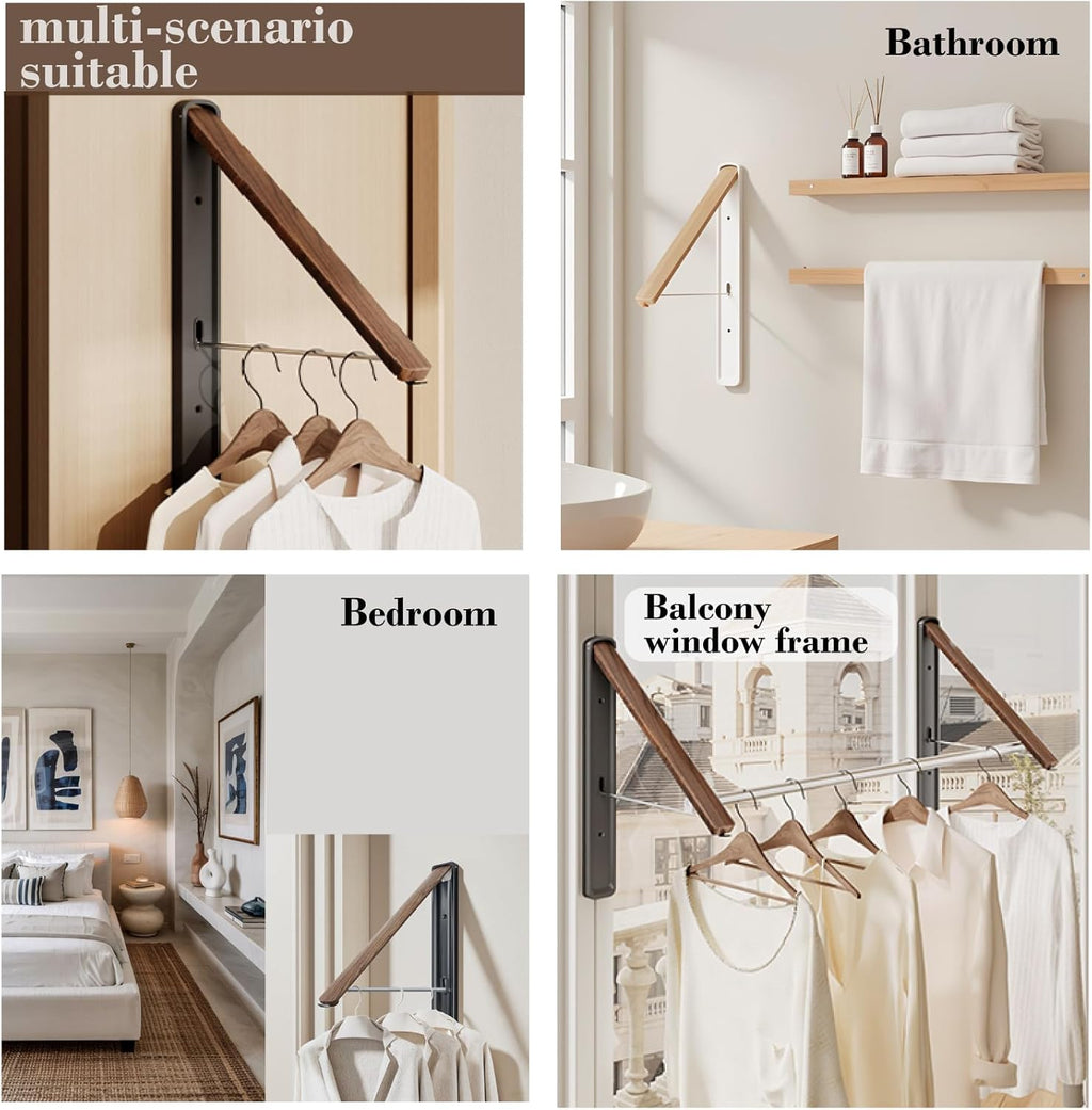 Wall-Mounted Retractable Clothes Drying Rack(Oak, 1 Pack)