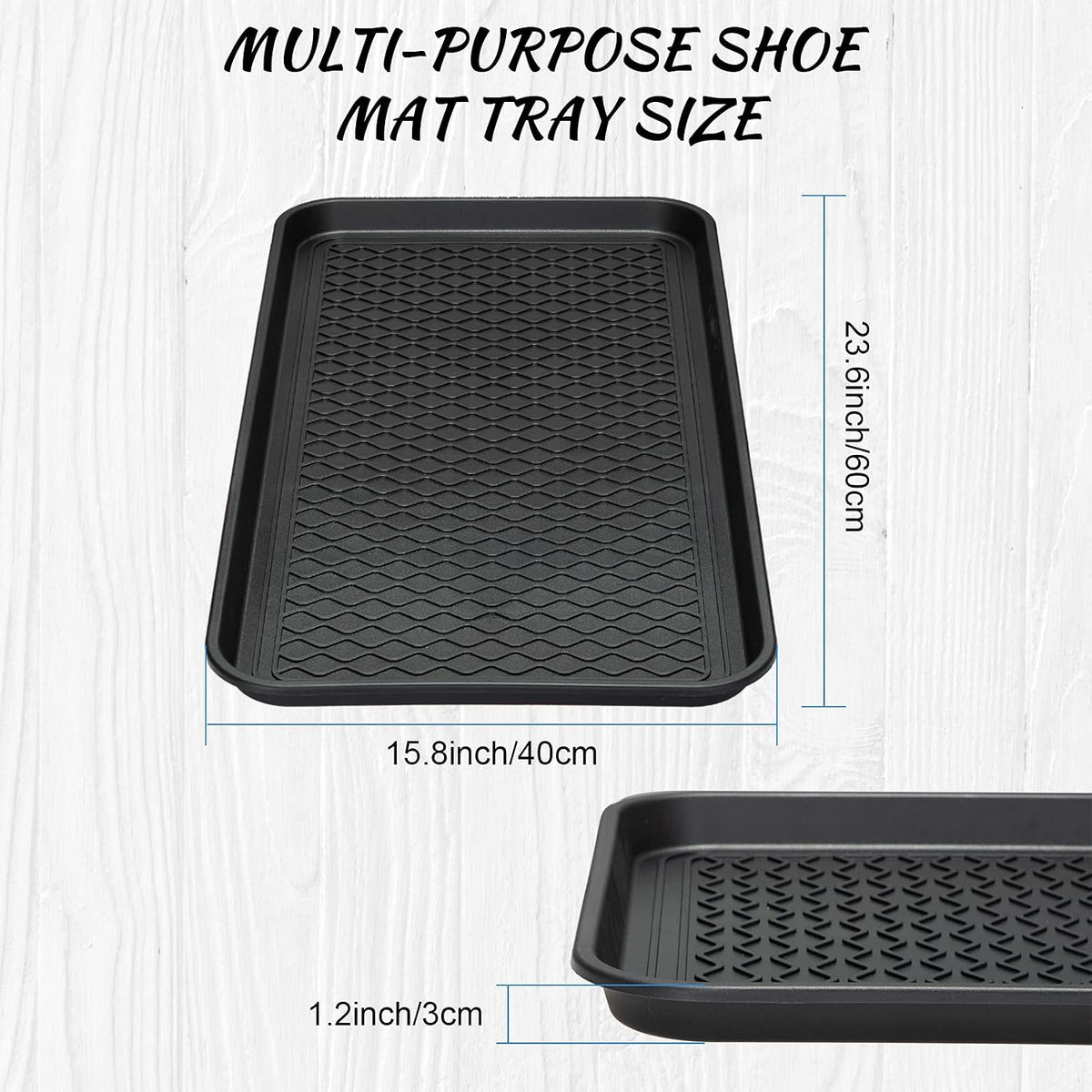 4 Pieces Shoe Tray for Entryway, Waterproof Boot Tray Shoe Mat Multi-Purpose Dog Cat Bowl Mat Pet Food Tray Boot Mat for Entryway Indoor Outdoor Floor Protection (Black, 24 x 16 x 1.2 Inch)