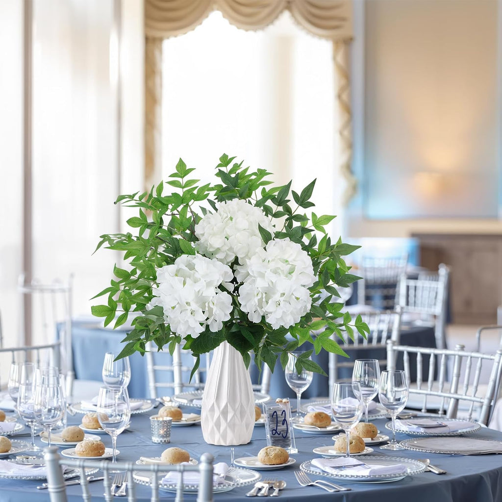 6pcs White Hydrangea Artificial Flowers & Faux Greenery 35in