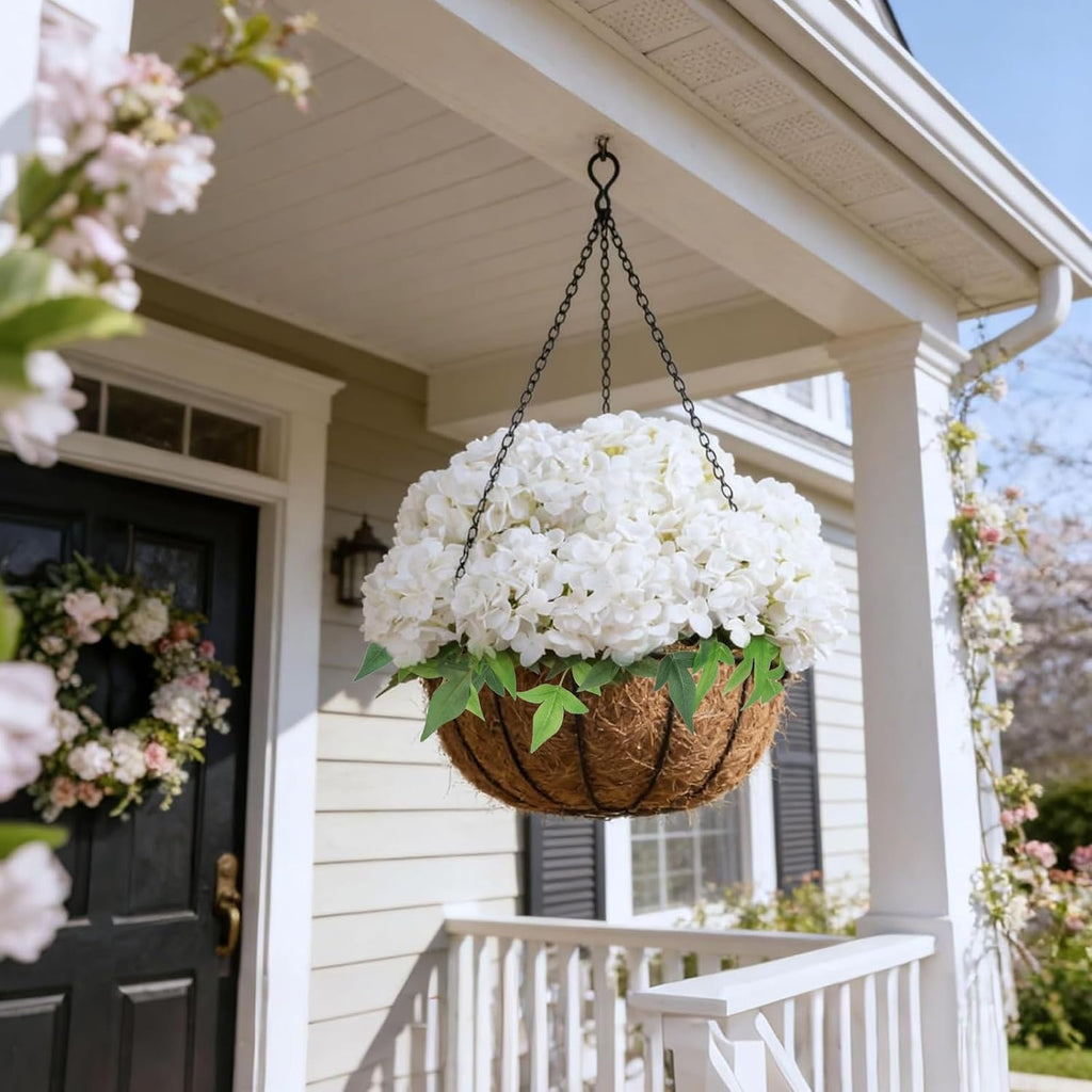 6pcs White Hydrangea Artificial Flowers & Faux Greenery 35in