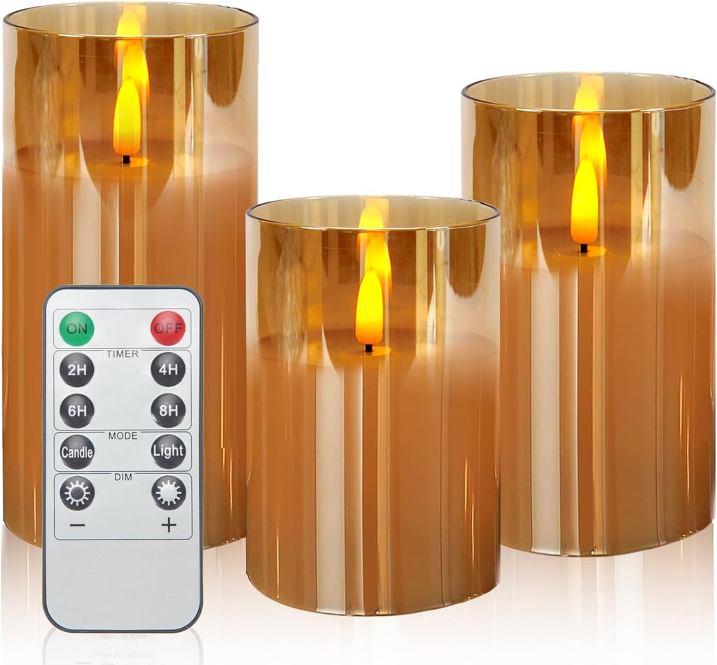 Flameless Glass Candles with Remote, Realistic Wax LED Pillar Candles JL-A3