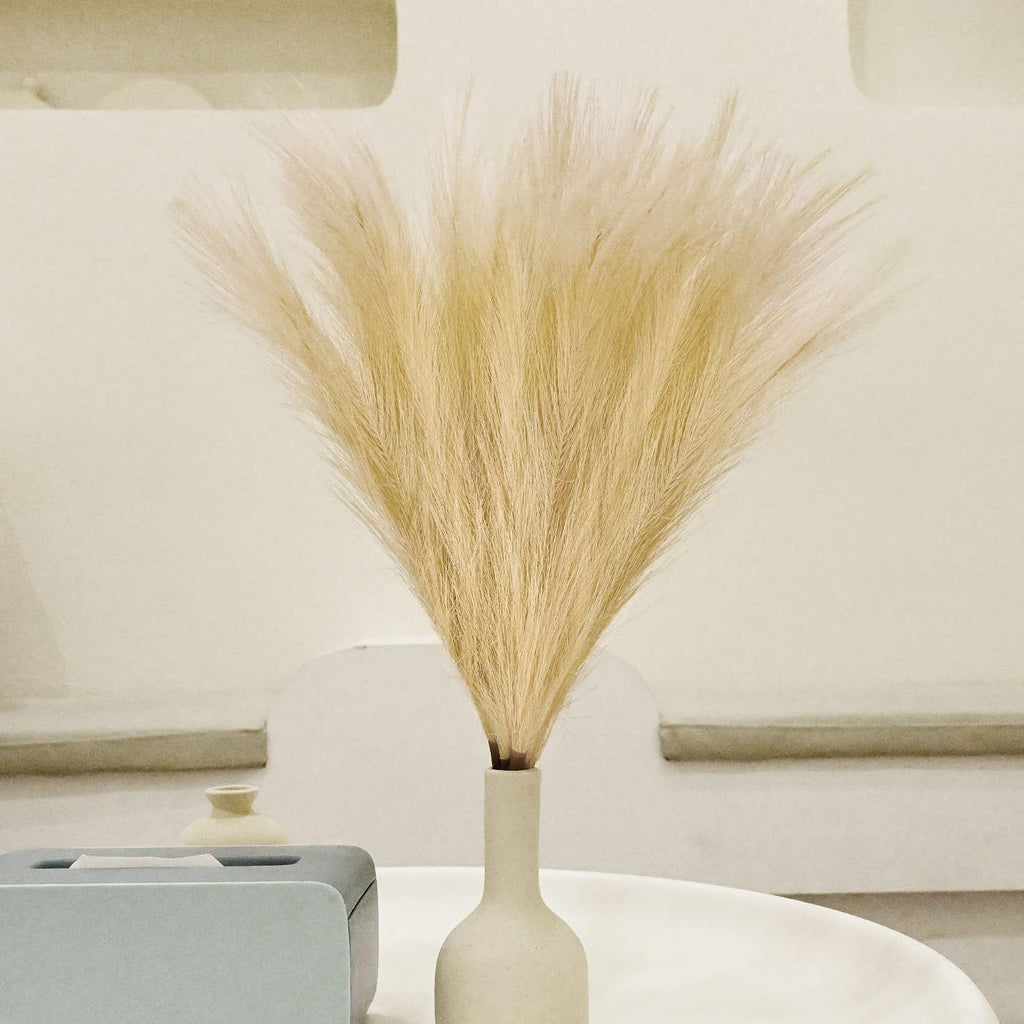 6 PCS Faux Pampas Grass Arrangement - 18"/45cm Artificial Fluffy Pompous Grass Stems for Boho Chic Home and Wedding Decor (Khaki)