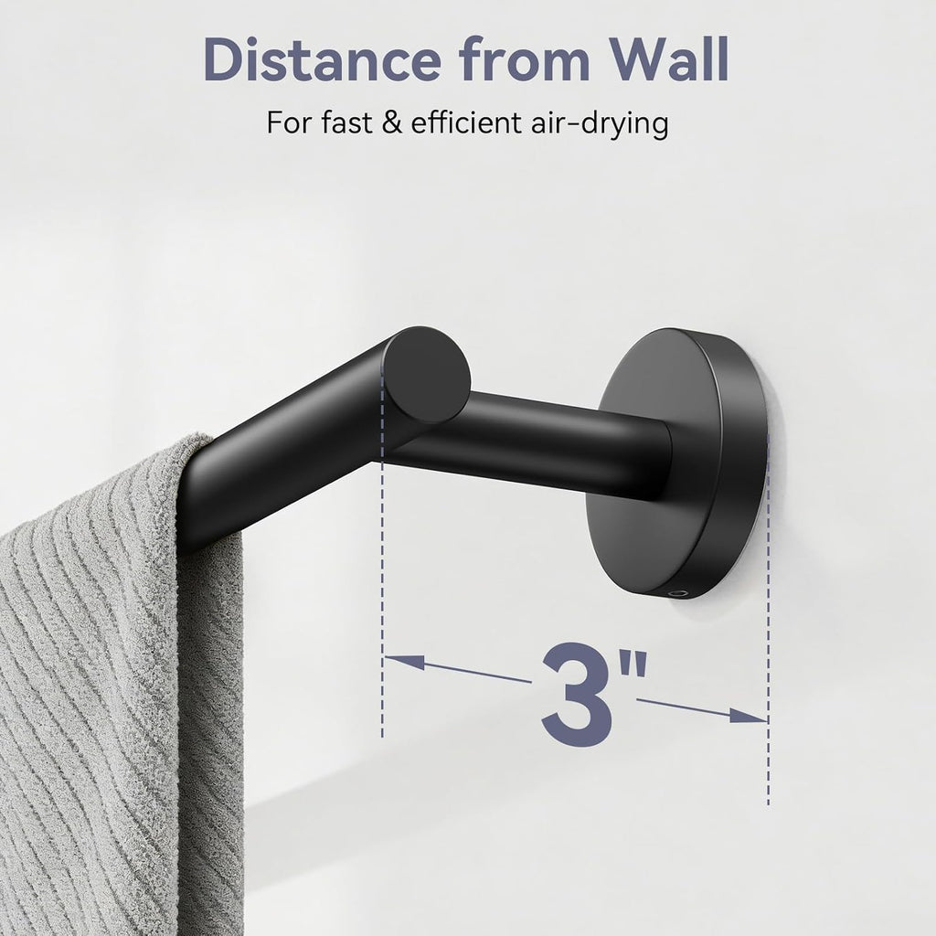 Matte Black Towel Bar, 24 Inch Towel Rack for Bathroom Wall-Mounted
