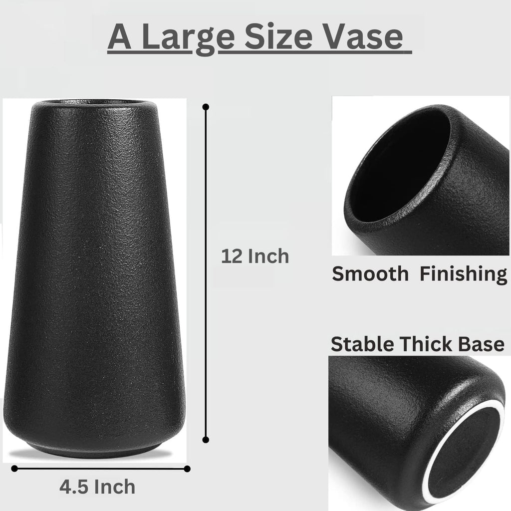 DECORPIA 12 Inch Tall Premium Quality Ceramic Vase | Flower Vase for Home Decor | Farmhouse, Decor, Desk, Modern Decor (Black)