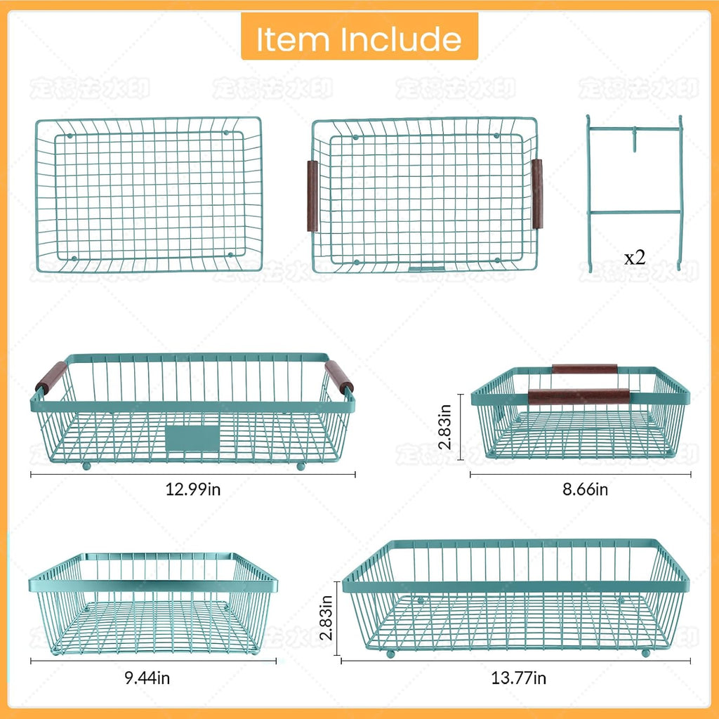 2-Tier Stackable Wire Basket with 2 Banana Hooks, Pantry Organizer for Kitchen Countertops, Cabinets & Under-Sink Spaces; Ideal for Storing Snacks, Fruits, Veggies, Onions, Potatoes, & More,Blue