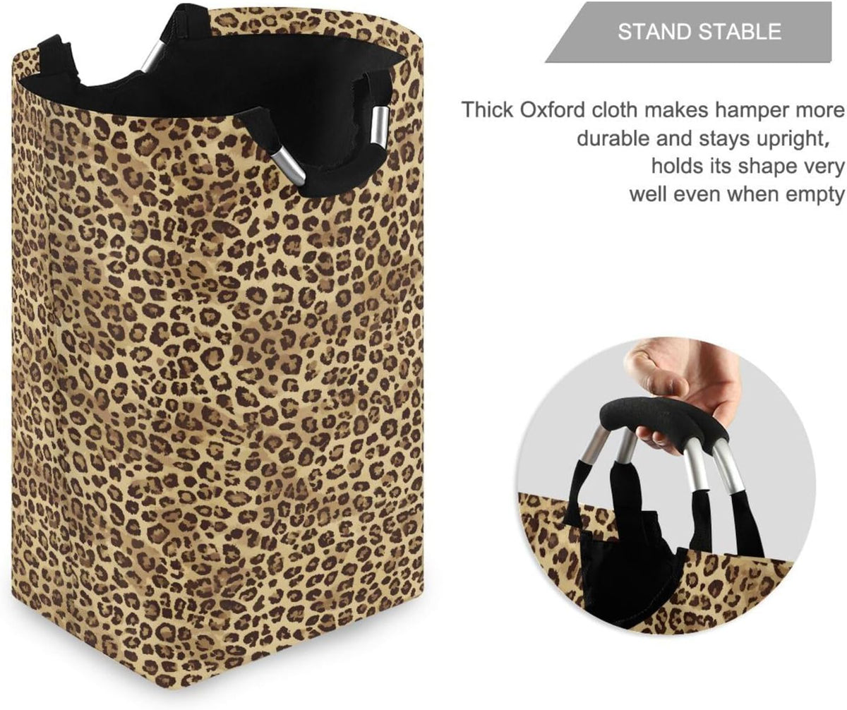 ALAZA Large Laundry Basket Leopard Print Animal Cheetah Laundry Bag Hamper Collapsible Oxford Cloth Stylish Home Storage Bin with Handles, 22.7 Inch