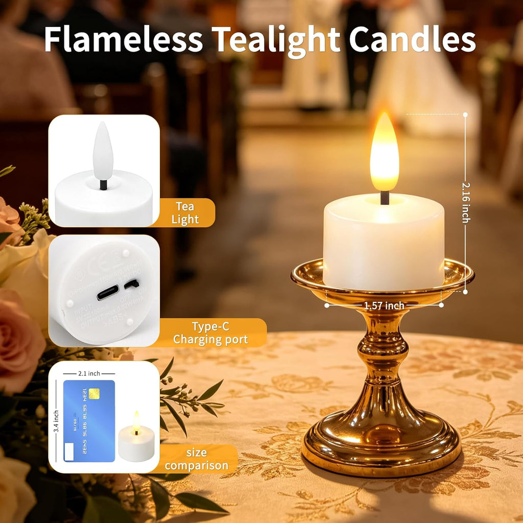 Rechargeable Flameless Candles with Remote Timer & Charging Base (12 Pack)
