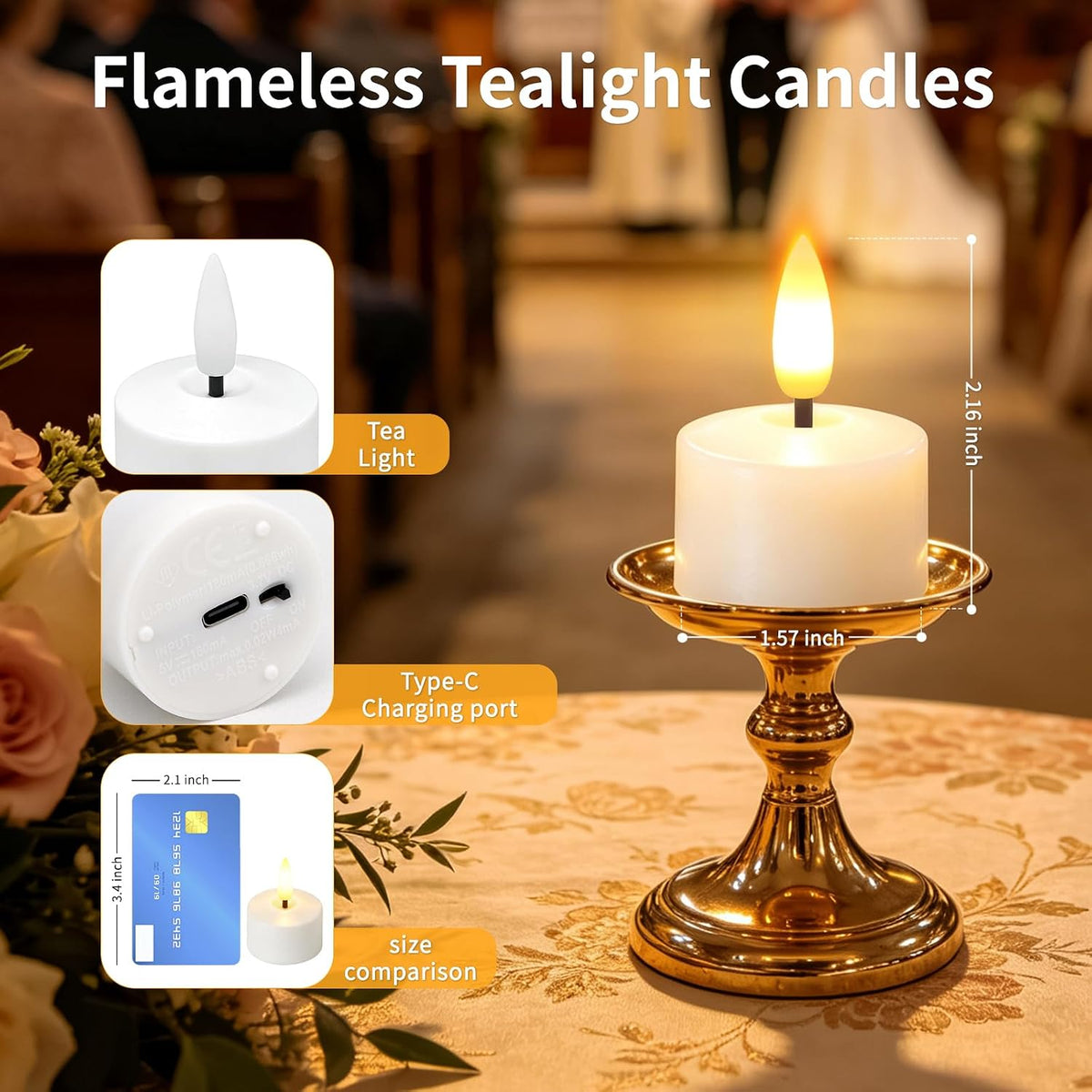 Rechargeable Flameless Candles with Remote Timer & Charging Base (12 Pack)