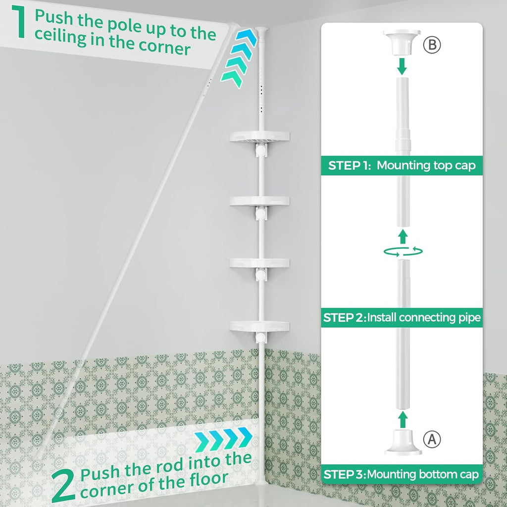 shuang qing 4-Tier Corner Shower Caddy Tension Pole Organizer, White