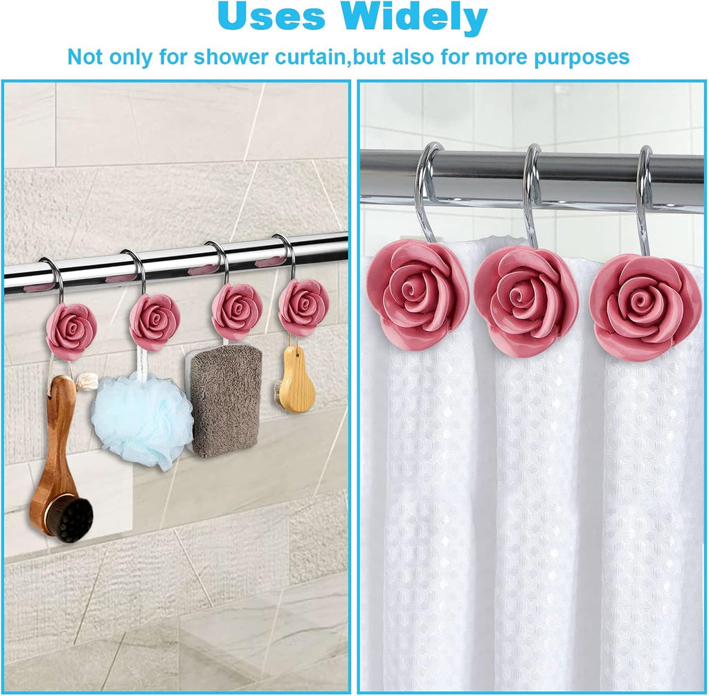 AGPTEK Rose Shower Curtain Hooks, 12PCS, Pink Rose