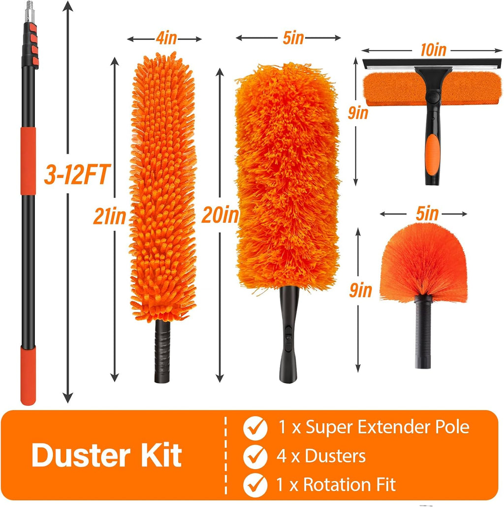 18FT High Reach Duster Cleaning Kit with 3-12 FT Extension Pole