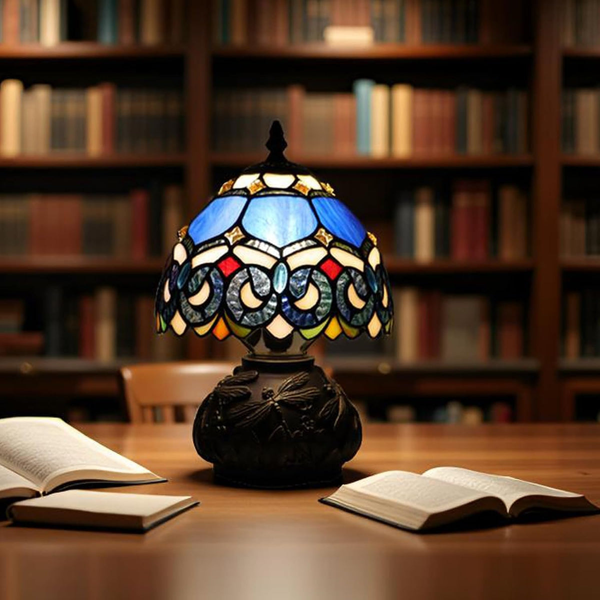 Small Tiffany Mushroom Table Lamp,Mini Memory Sympathy Antique lamp 8X11 Inch (Blue Baroque)