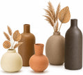 Small Neutral Ceramic Vase Set – Cute 5 Matte Earth-Tone Vases for Japandi, Scandinavian, or Minimalist Home Decor, Table, Entryway, Shelf & Mantel Styling