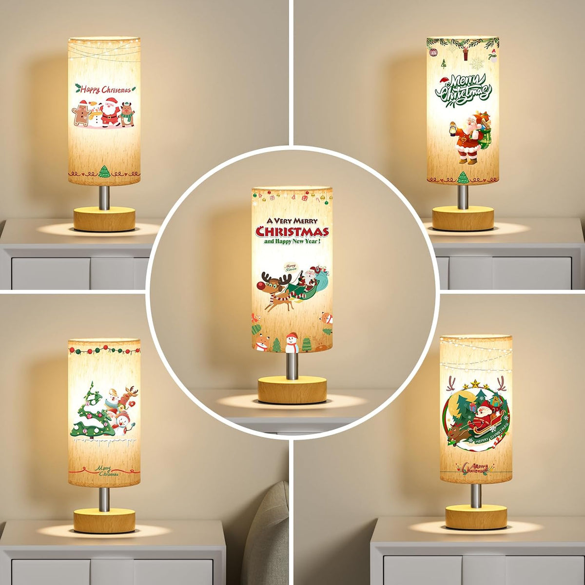 Table Lamps Set of 2 （Cream Shade - Wood Base, 11.6" Inline Control）