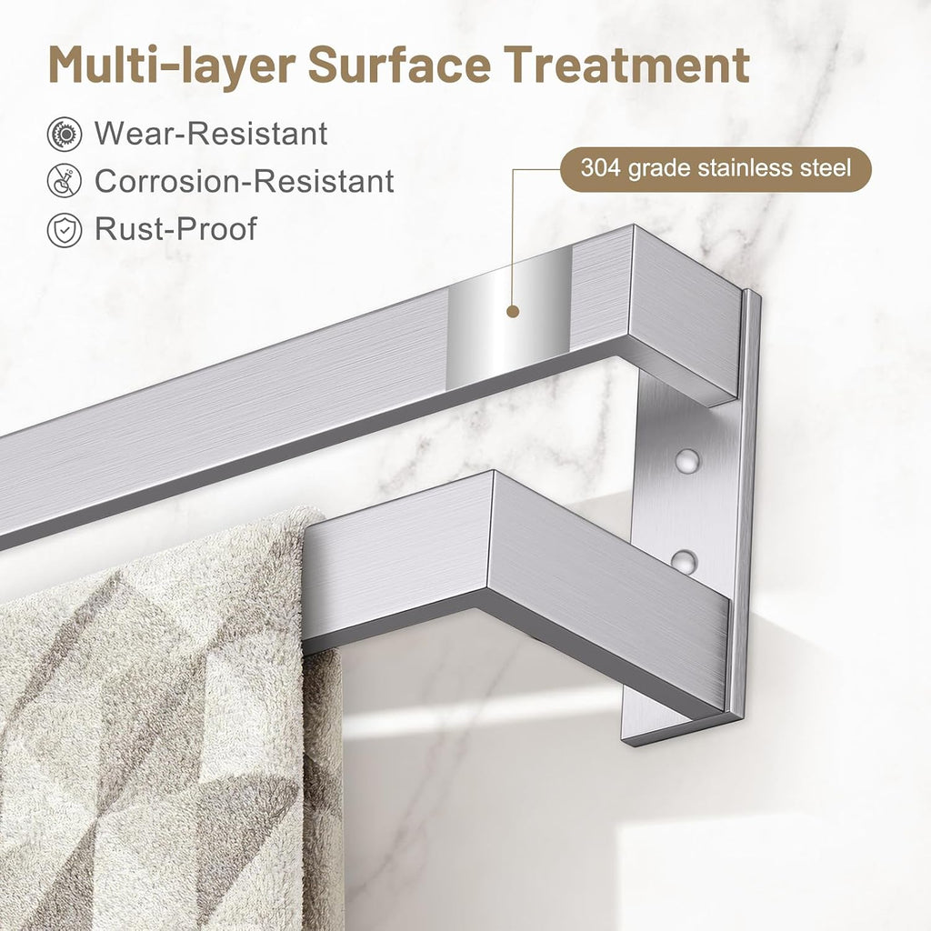Double Towel Bar,Towel Rack for Bathroom Stainless Steel Wall-Mounted Bathroom Hardware Accessories Brushed Nickel 24 Inch