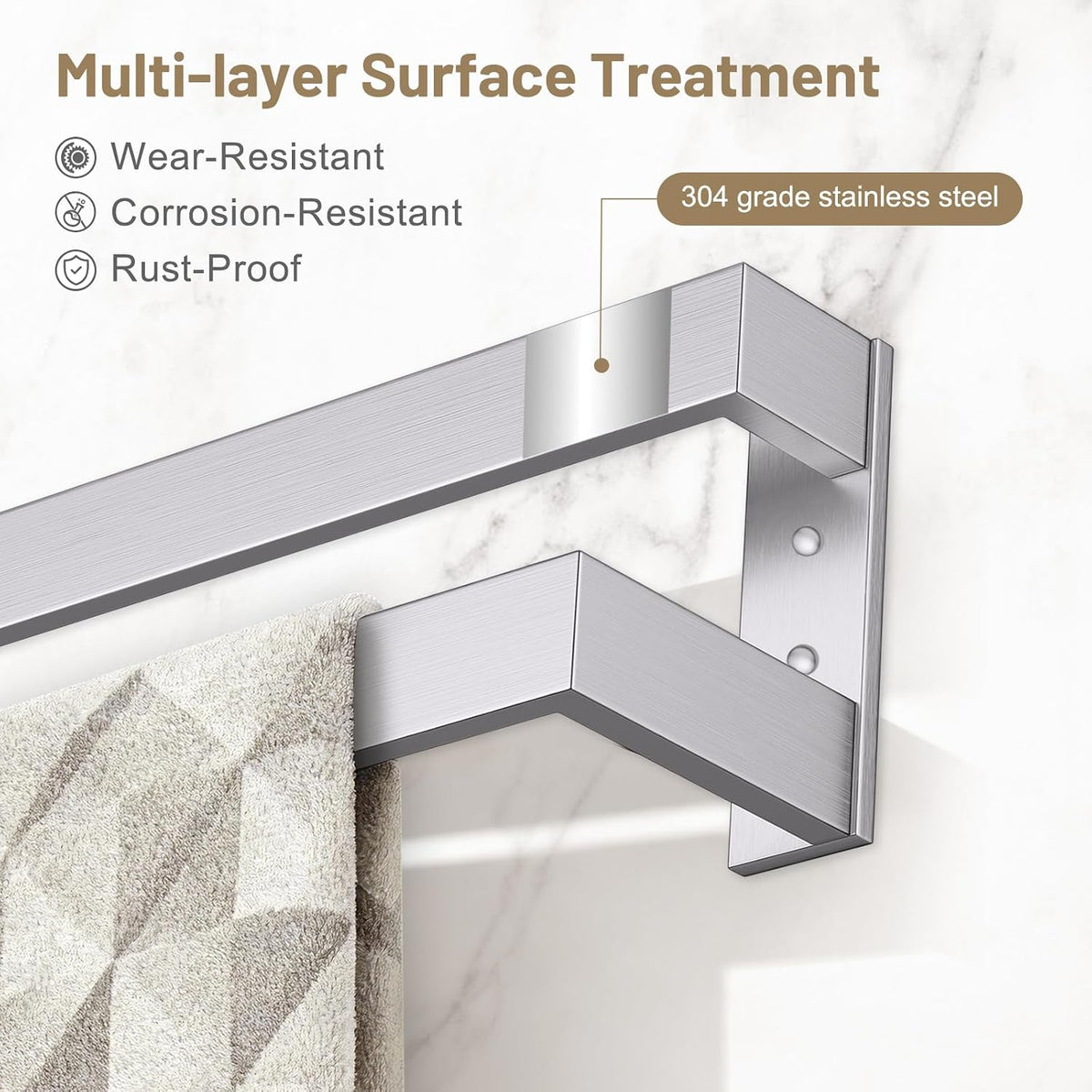 Double Towel Bar,Towel Rack for Bathroom Stainless Steel Wall-Mounted Bathroom Hardware Accessories Brushed Nickel 24 Inch