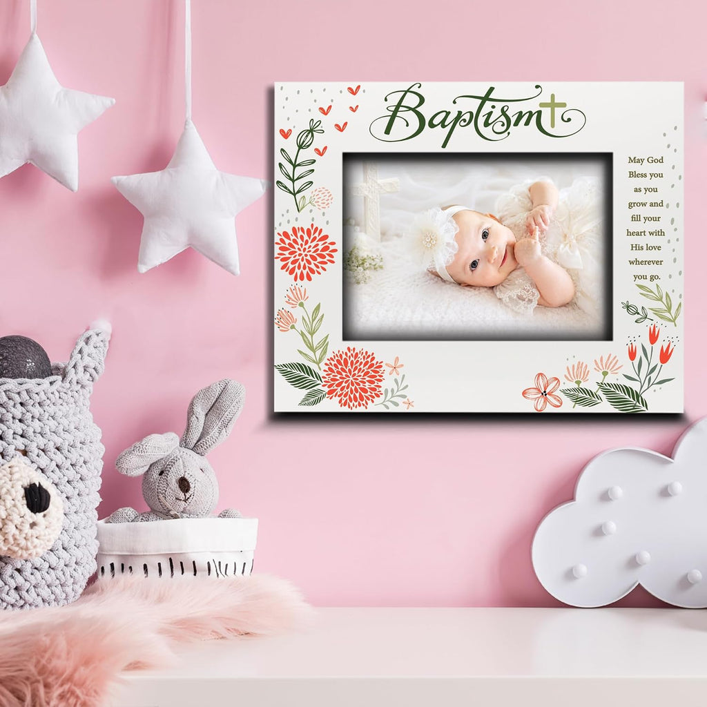 BELLA BUSTA-Baptism Picture Frame-Baby Blessings Baptism-Christening, Baby Girl/Boy Baptism Presents from Godparents Friends and Family-UV Print Frame (5x7 Horizontal (Girl))