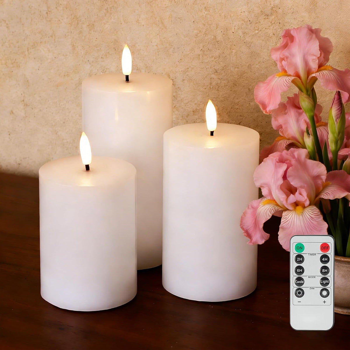JOIONE White Flameless Pillar Candles with Remote, 3 Pack Home Decor