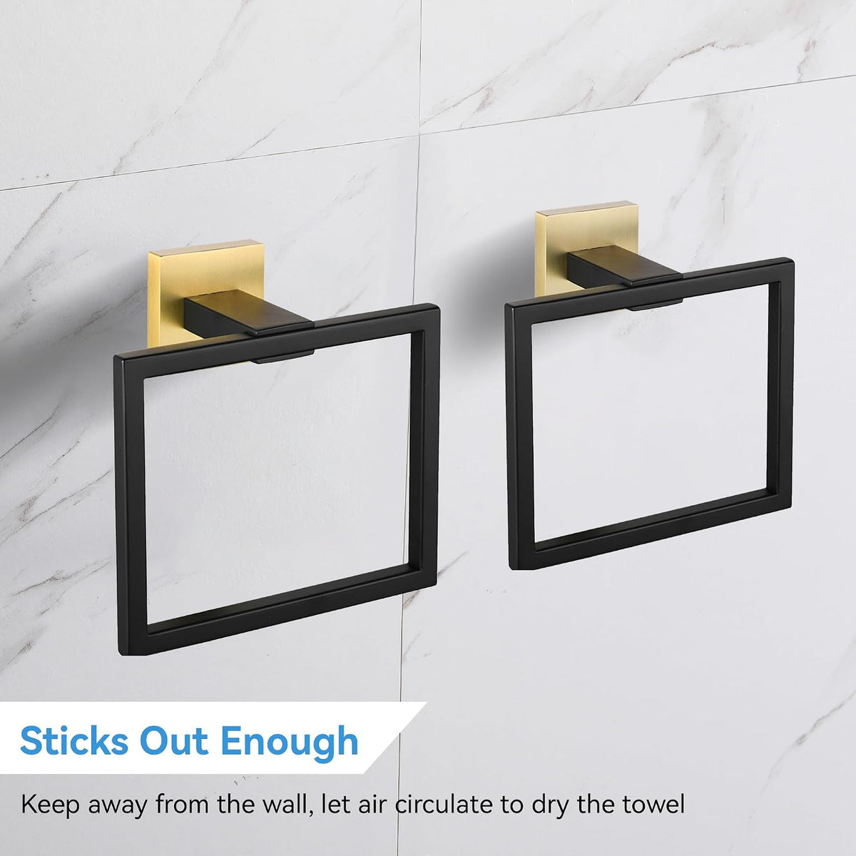 LANC Hand Towel Holder for Bathroom Wall Mount Matte Black and Brushed Gold Square Hand Towel Holder for Bath Lavatory SUS304 Stainless Steel Modern Style Shower Towel Towel Racks Hanger, A8896GK