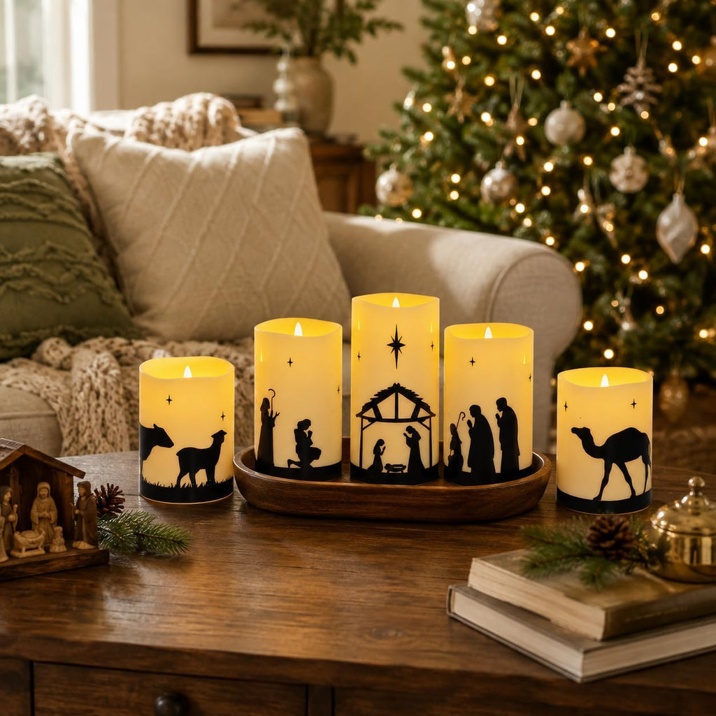 Nativity Scene Flameless Candles, Christian Gifts Advent Christmas Decor
