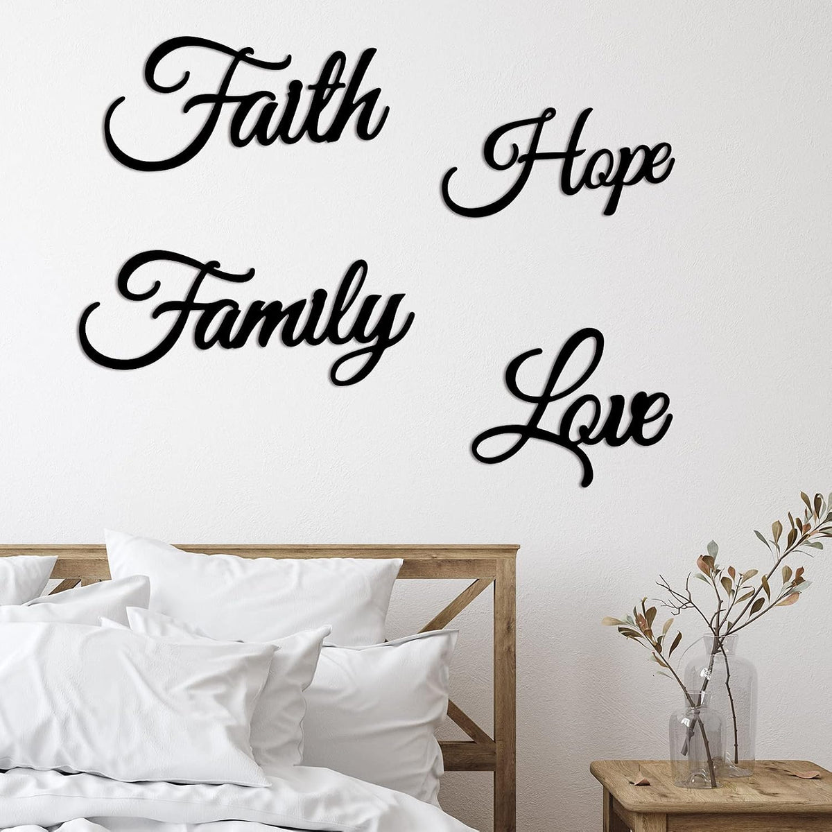 Hotop 4 Pcs Faith Hope Family Love Metal Wall Decor, Metal Sign Wall Art
