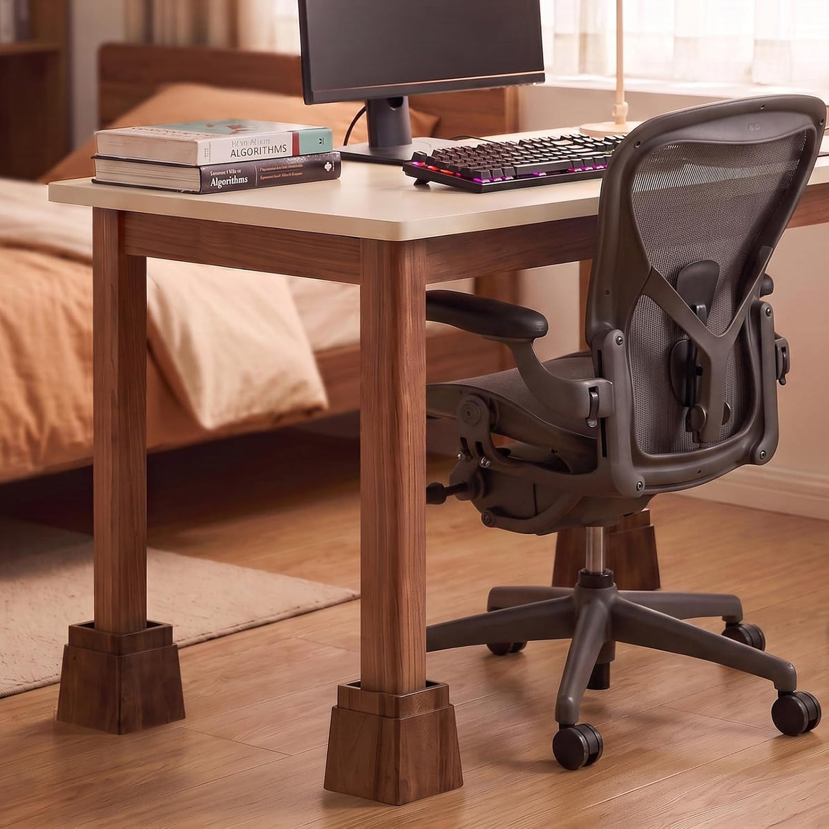Alpeir Adjustable Bed Risers 4 inch Heavy Duty, Fit 2 to 3 inch Leg, Brown