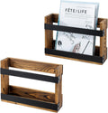 MyGift Wall-Mount Magazine Racks, Burnt Wood & Black Metal, Set of 2