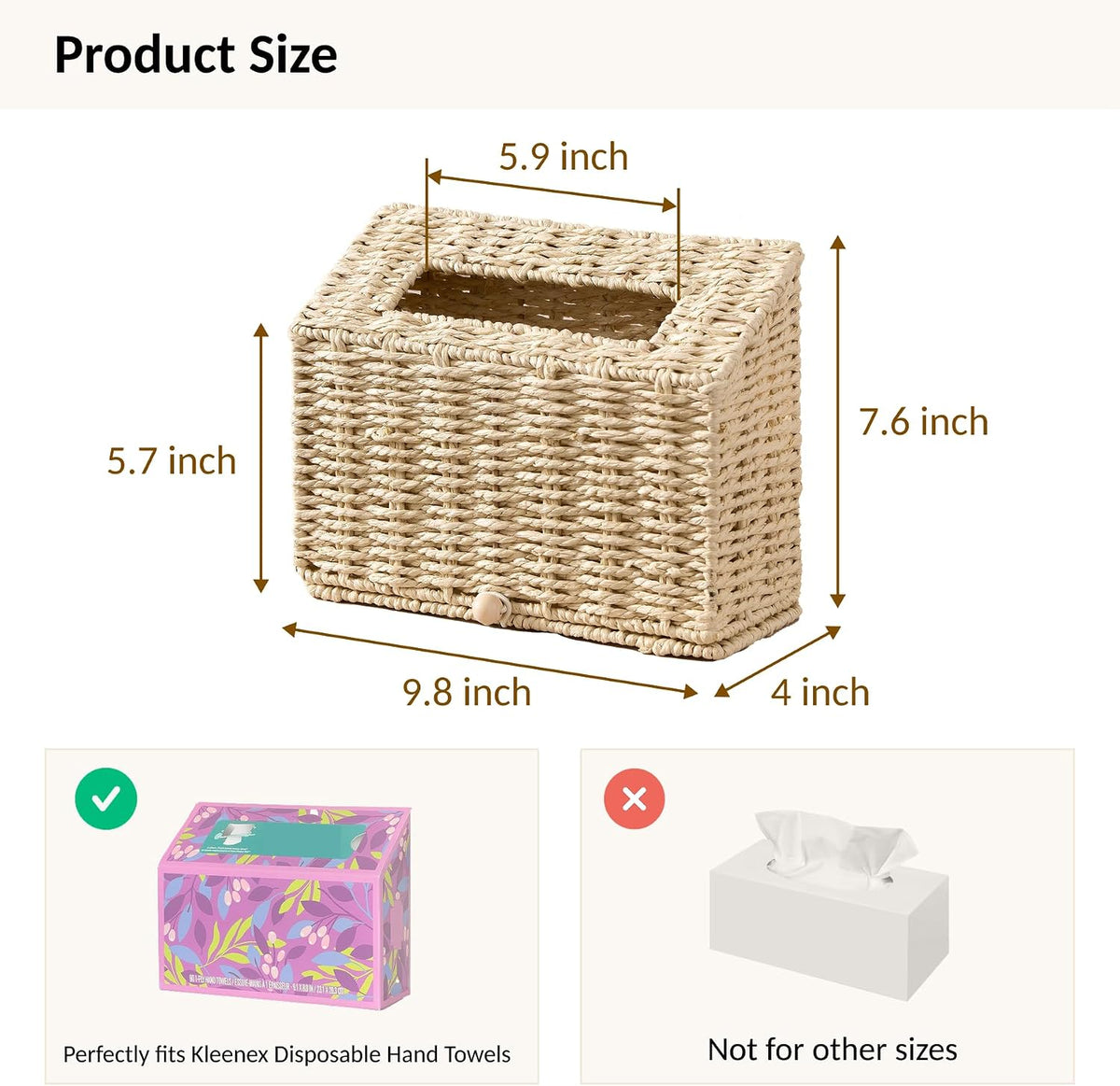 Hand Towel Box Cover, Designed for Kleenex Disposable Hand Towels, Paper Rope Tissue Box for Bathroom, Powder Room, Bedroom (Off-White)