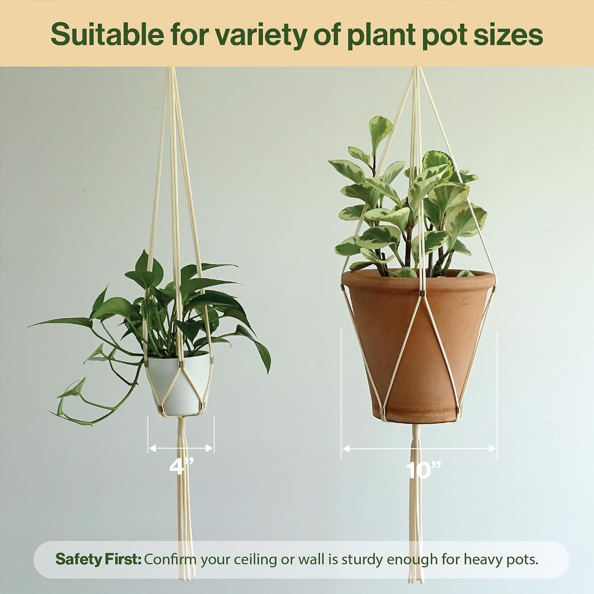 Macrame Plant Hanger Polyester Rope 42 Inch Outdoor Indoor Adjustable Hanging Planter for up to 10 Inch Plant Pot Modern Boho Home Decor (1, Ivory/Light Gold)