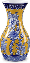 Blue and Yellow Ceramic Vase 11" Chinoiserie Flower Vase in Wide Mouth
