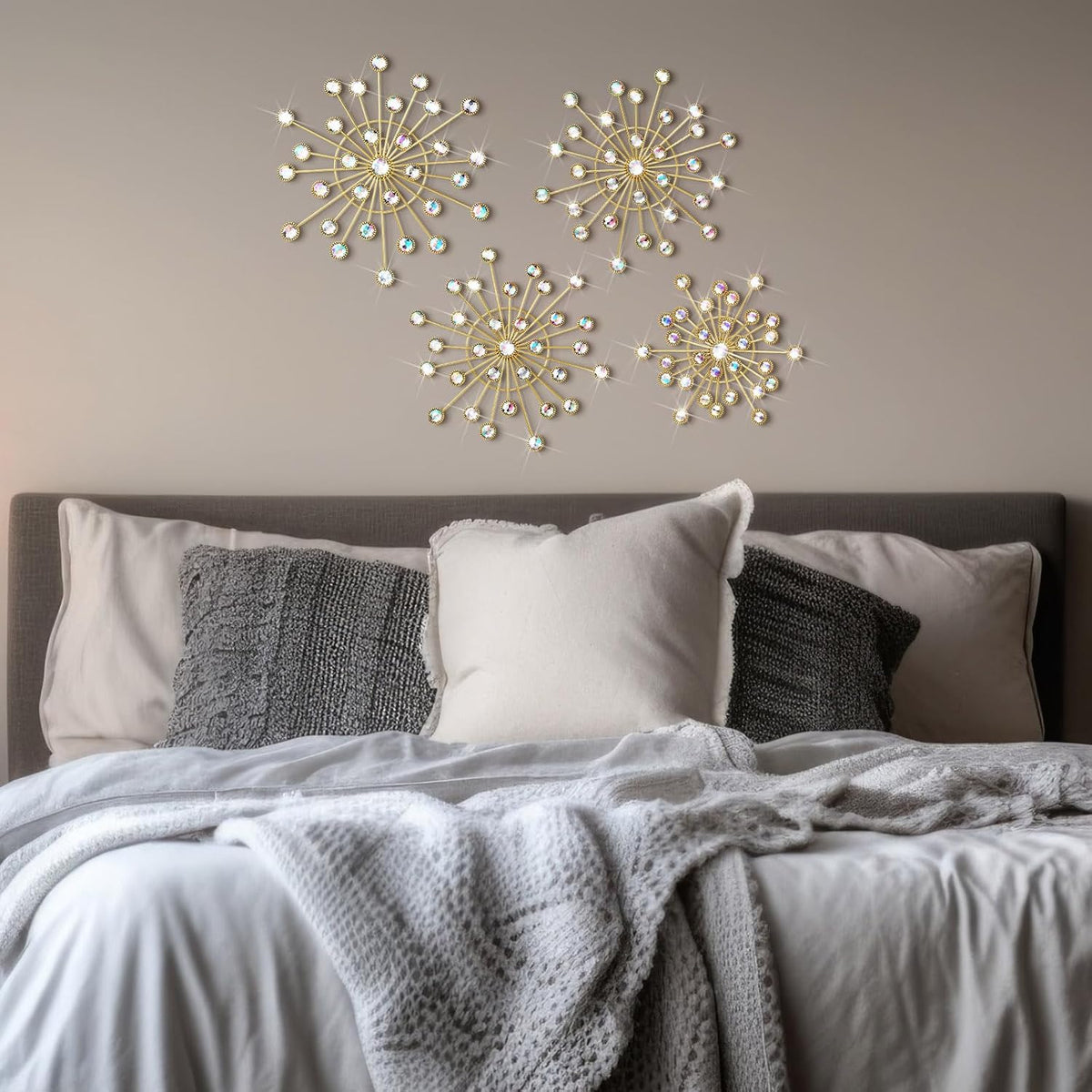 Blulu 4 Pcs Starburst Whimsy Wall Decor, Bling Metal Wall Art