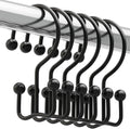 Titanker Shower Curtain Hooks Rings, Rust Resistant Metal Minimalist Simple Double Glide Shower Hooks Rings for Bathroom Shower Rods Curtains, Set of 12 Hooks - Black