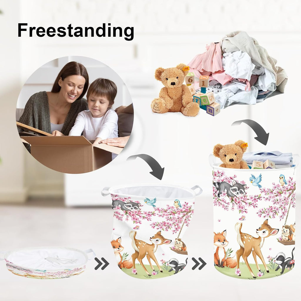 Clasty Animal Flower Kid Storage Basket Foldable Laundry Hamper, 45L Deer