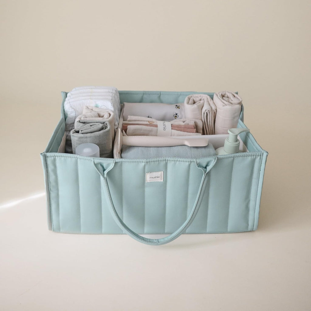 mushie Baby Diaper Caddy | Newborn Essentials Organizer (Roman Green)